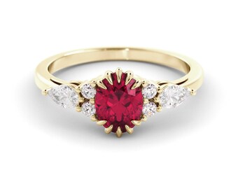 Vintage Ruby Ring: Yellow Gold with Sparkling Moonstones