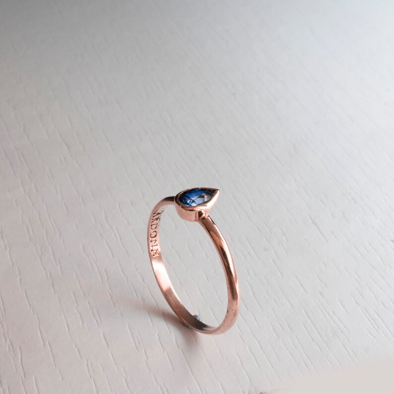 Sapphire Pear Shaped ring Delicate Gold ring Blue Stone Ring Tear Shaped Sapphire Ring Something Blue Sapphire Engagement Ring July image 3