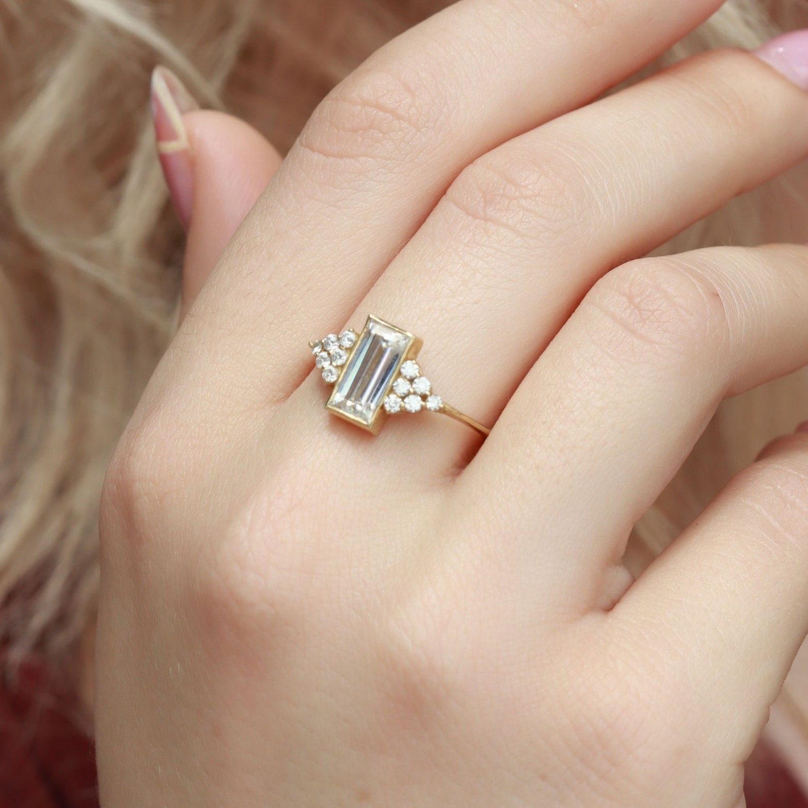 Baguette Moissanite ring, art deco ring, engagement ring, vintage ring, engagement ring, rose gold ring, 14K Gold ring, anniversary ring