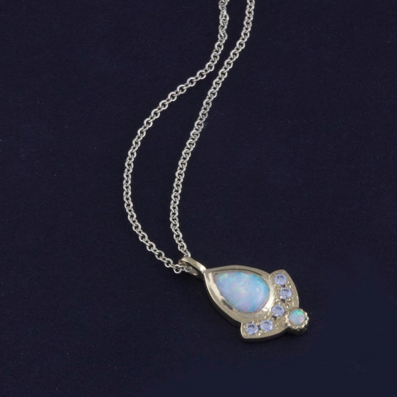 Australian white opal necklace dainty pear shaped pendant | Etsy