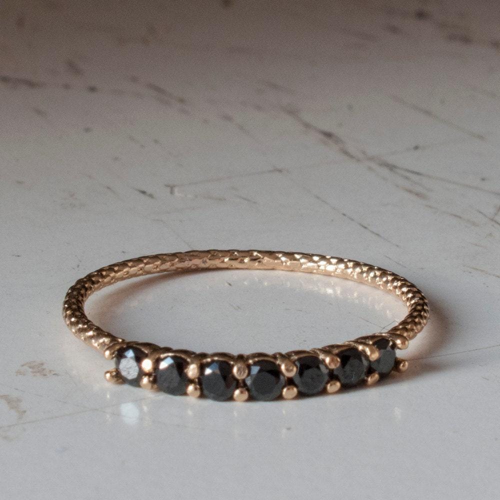 Sevenesty Rings Half Eternity Ring - 7 Stone Ring - Gold Onyx Ring - Black Stone Ring ...