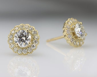 Moissanite halo earrings, halo earrings, Moissanite earrings, stud earrings