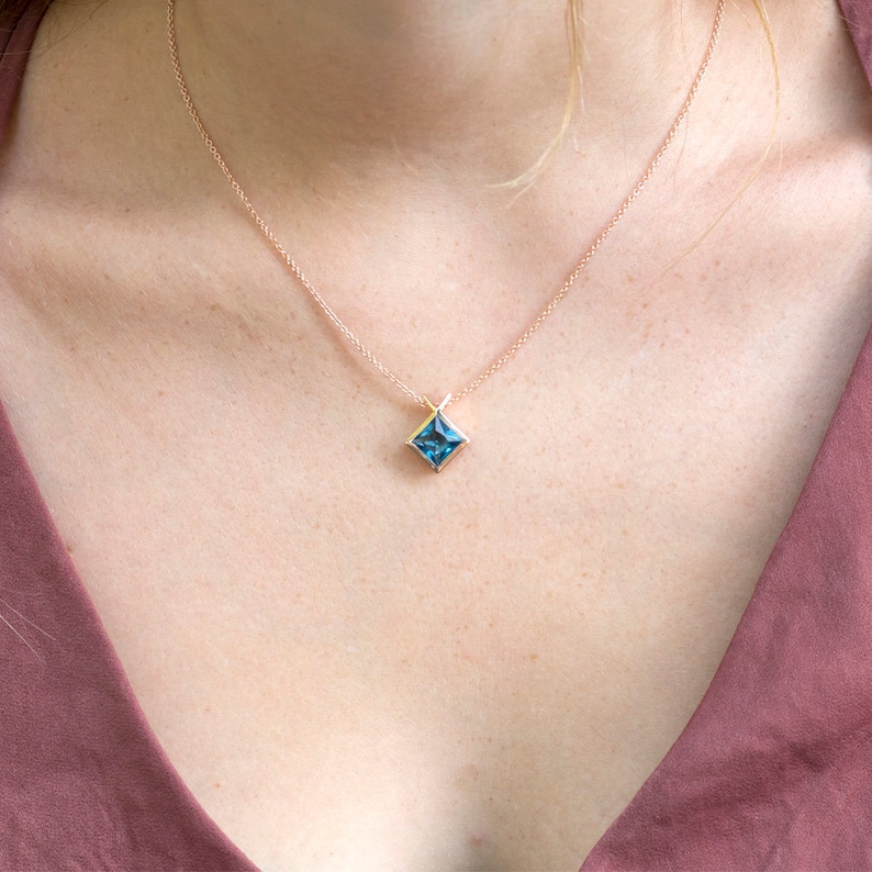 Blue topaz necklace, London blue topaz, Blue necklace, December birthstone necklace, something blue, Gemstone jewelry, rose gold necklace image 4