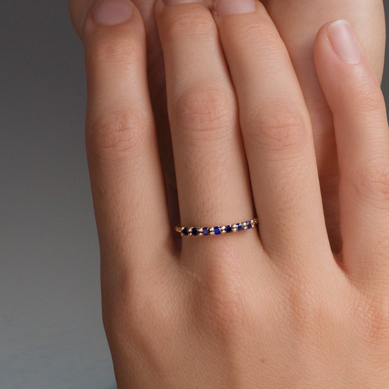 Half eternity ring Sapphire ring blue stone ring promise ring engagement ring sapphire ring gift for her ring for women rose image 6