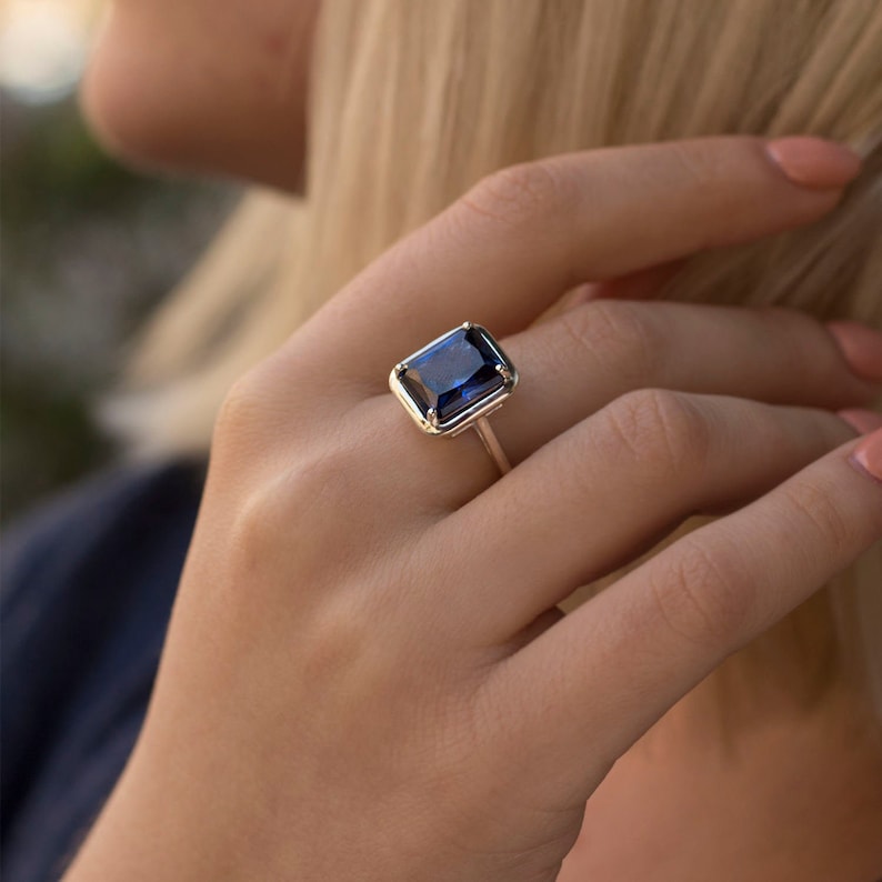 Blue Sapphire Ring Sapphire Band Vintage Rectangle Etsy Blue Sapphire Ring Sapphire Band Vintage Rectangle Etsy