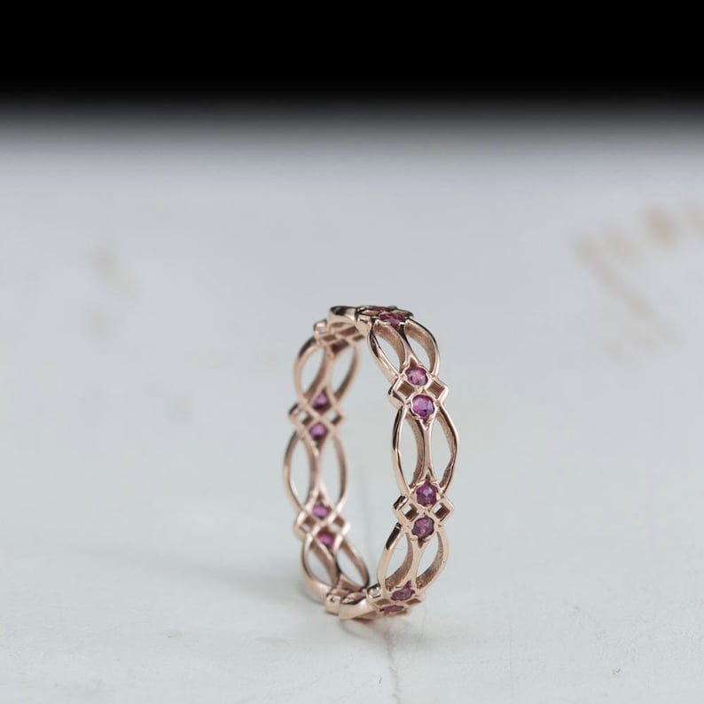 Celtic Eternity Ring Ruby Ring July birthstone Gold Ring texture pattern Victorian Gothic image 4