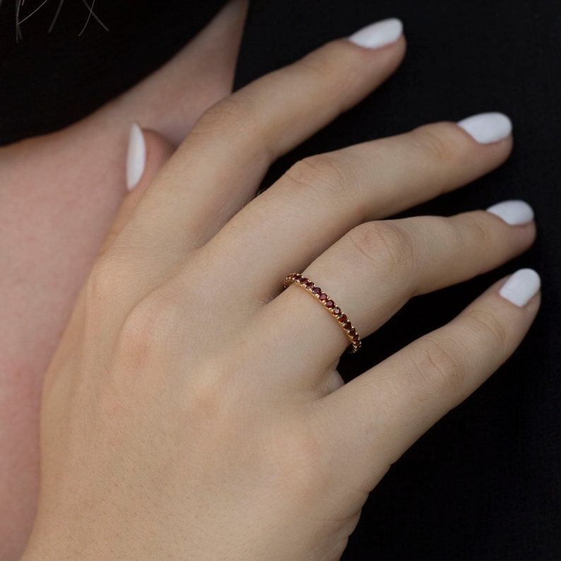 sale Stack-able ring Size 6 12 and 7 12-9K yellow gold Garnet eternity ring eternity ring