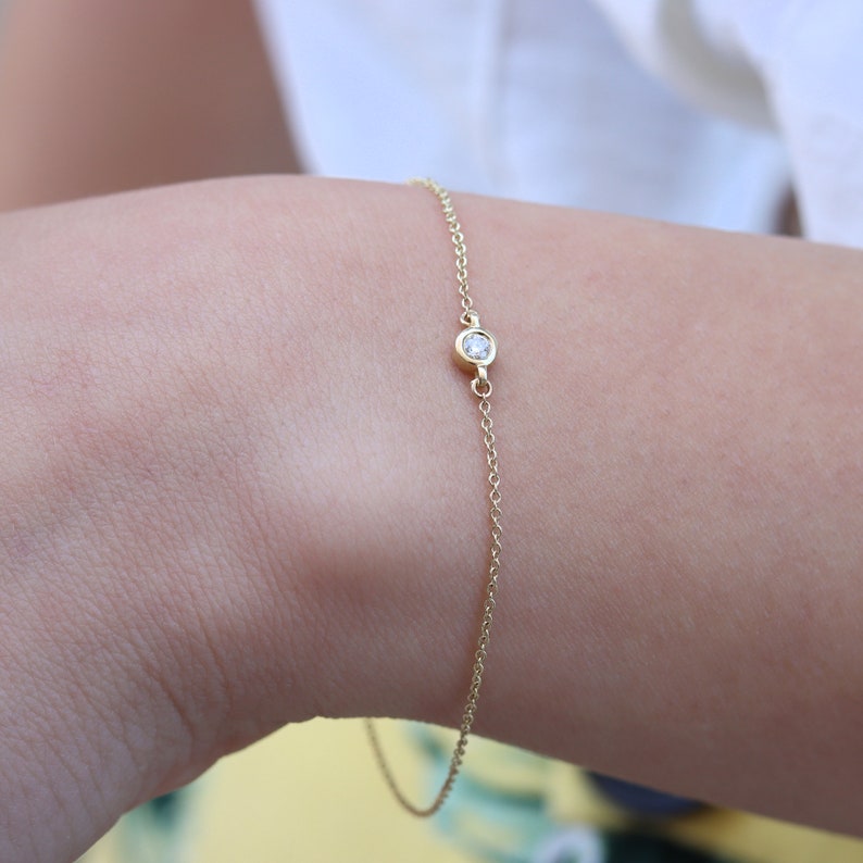 Dainty Diamond bracelet, single diamond bracelet, dainty gold bracelet, everyday bracelet, diamond bracelet, minimalist bracelet image 1