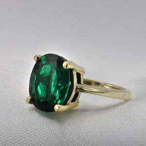 14K Green Emerald Solitaire ring Rose gold ring Oval cut gemstone 18K Gold ring gift for her Engagement ring image 2