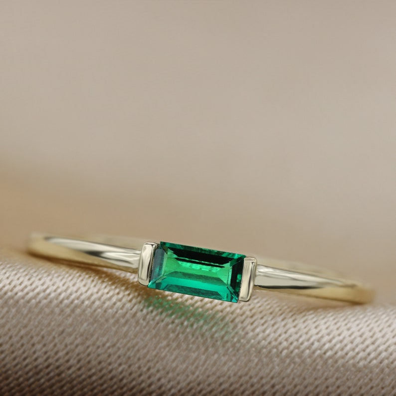Emerald baguette ring, gold emerald ring, dainty emerald ring, 14 Karat gold ring , may birthstone, image 6