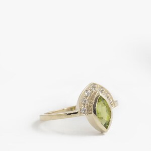 Vintage ring, diamond ring, Peridot ring, engagement ring, unique ring, unique engagement, Peridot engagement ring, halo Peridot ring image 4