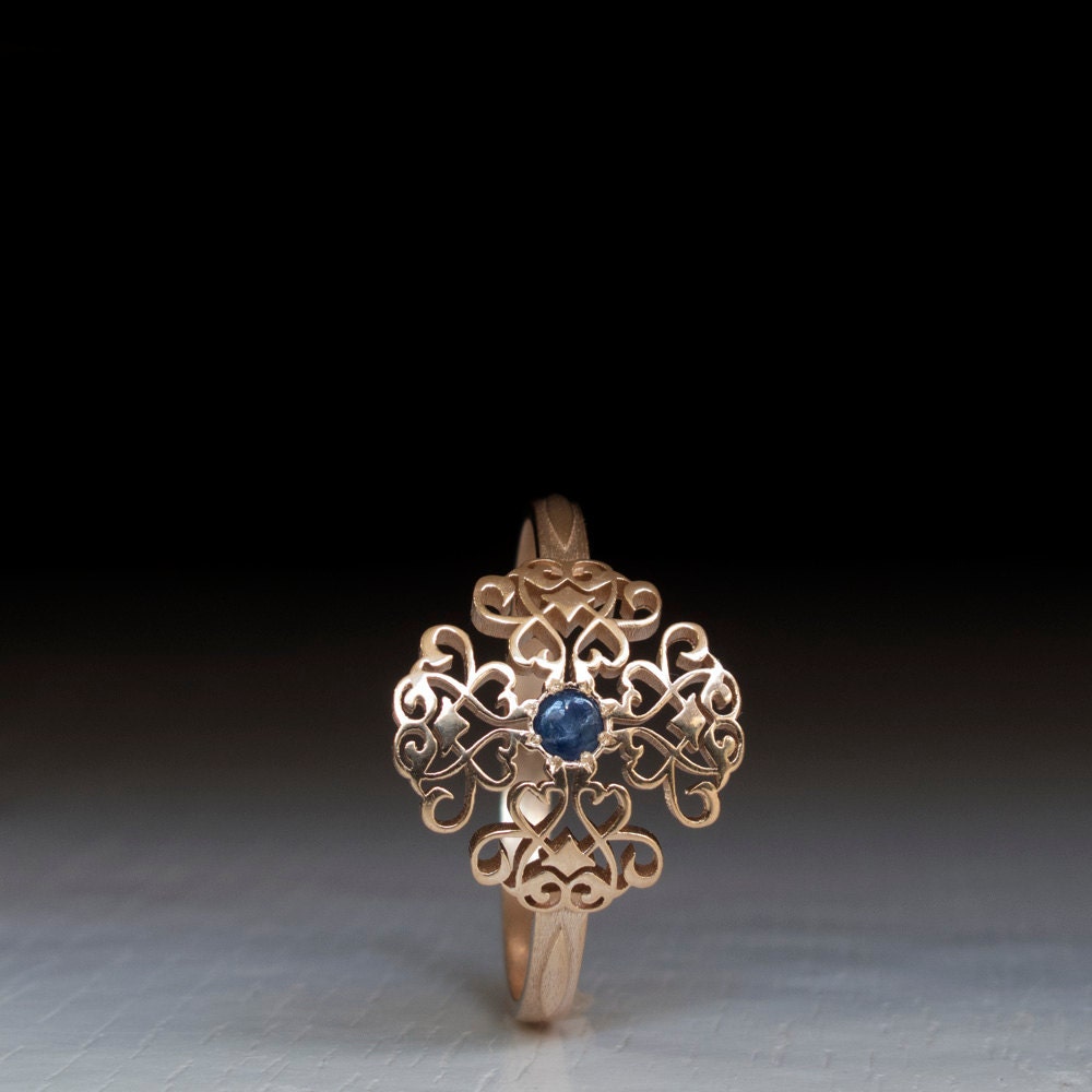 Gioielli Anelli Anelli midi Bellissimo anello vintage in zaffiro e diamante in oro 14K Taglia 5 3/4 SPEDIZIONE GRATUITA #DIASBN1-B1 