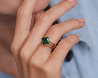 Emerald Princess Elegance: 10K or 14K Gold Solitaire Ring