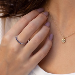 Half eternity ring Sapphire ring - blue stone ring - promise ring - engagement ring - sapphire ring - gift for her - ring for women - rose
