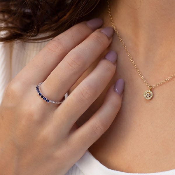 Half eternity ring Sapphire ring - blue stone ring - promise ring - engagement ring - sapphire ring - gift for her - ring for women - rose