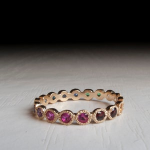 Gold Eternity ring Sapphire Ruby Citrine Emerald Garnet Blue Topaz Thin band yellow Amethyst image 4