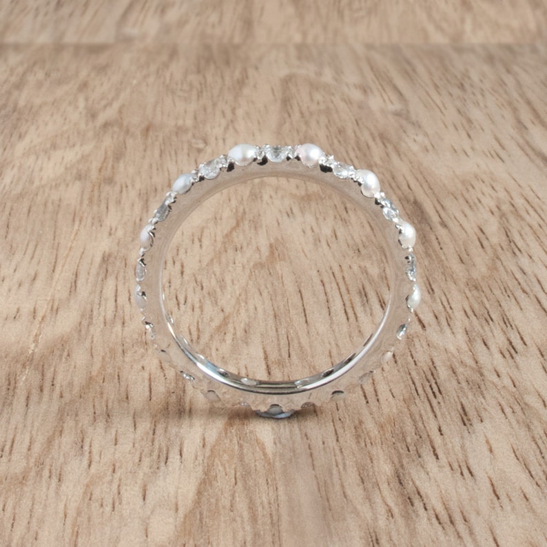 Diamonds and Pearls alternating eternity White Gold Ring Etsy
