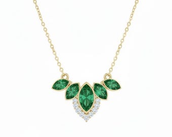 Emerald Necklace: Marquise Cut and Diamonds (14K Gold Options)