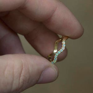 Gold Wave ring set with blue opals half eternity ring eternity band wavy ring image 5