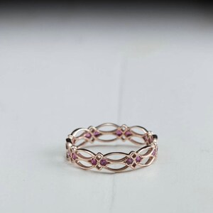 Celtic Eternity Ring Ruby Ring July birthstone Gold Ring texture pattern Victorian Gothic image 3