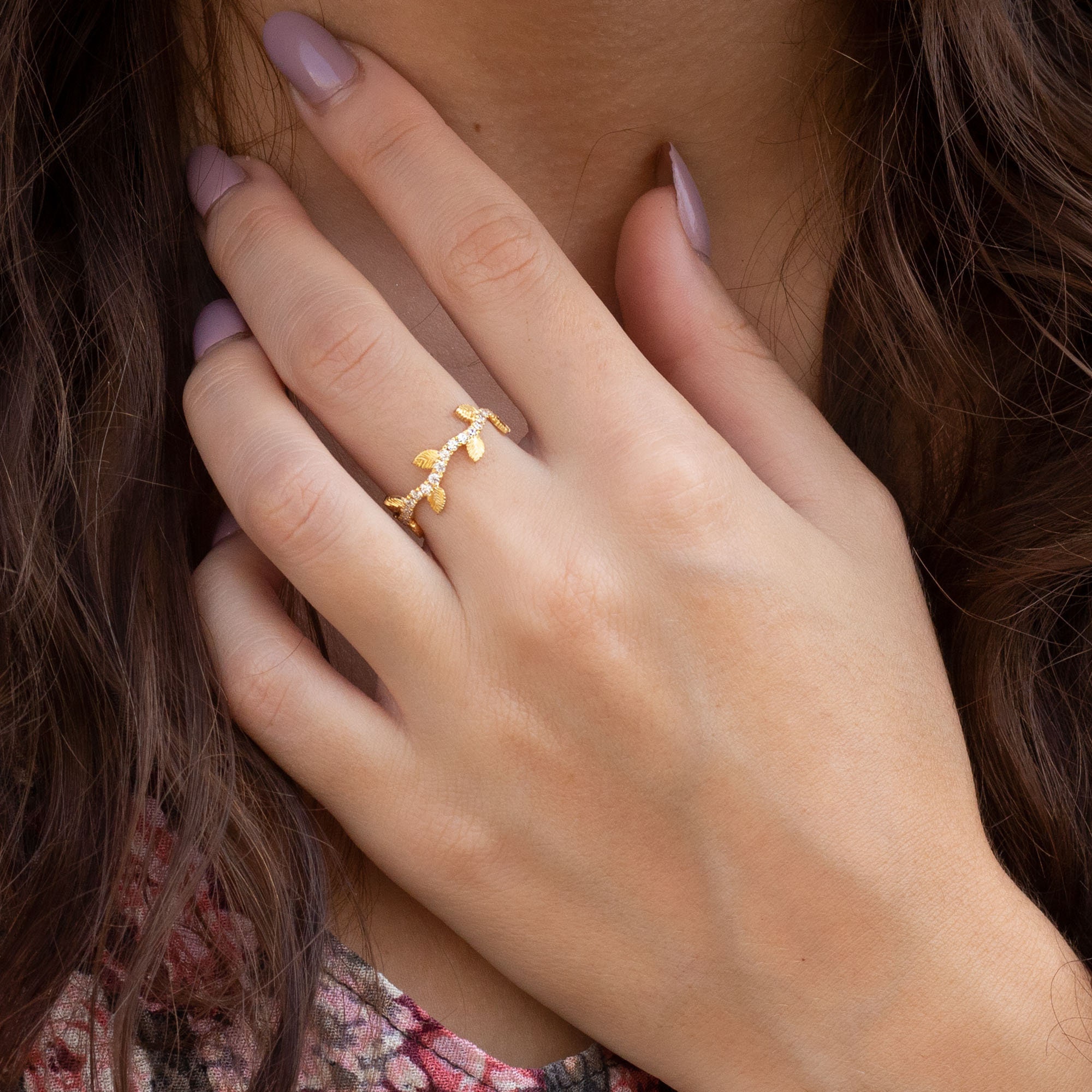 Stackable Diamond Floral Leaf Wedding Rings For Women; Anniversary Or Promise Rings For Her In 10K White Or Yellow Gold, 925 Sterling Silver Or 18K Yellow Gold Vermeil; Silver Or Gold Rings For Women
