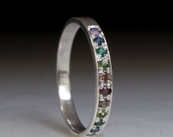 Half Eternity Silver Ring - Sapphire - Citrine - Peridot - Emerald - Sapphire - Amethyst - Garnet - Ruby