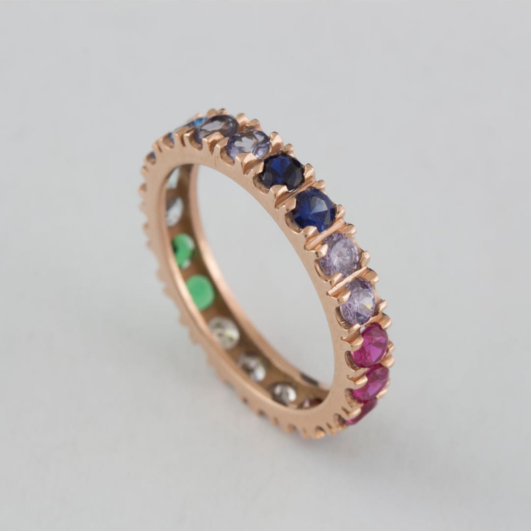 Rainbow Ring, Eternity Ring, Eternity Band, Gemstone Ring, Multicolor ...