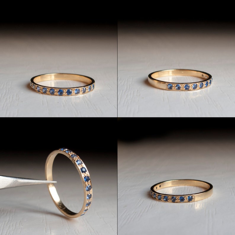 Gold half eternity ring Blue sapphire ring thin band stacking ring blue stone September birthstone dainty gold ring narrow image 4