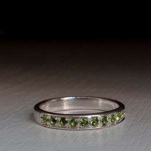 Half Eternity Silver Ring peridot Green stone pale Green White Gold image 1