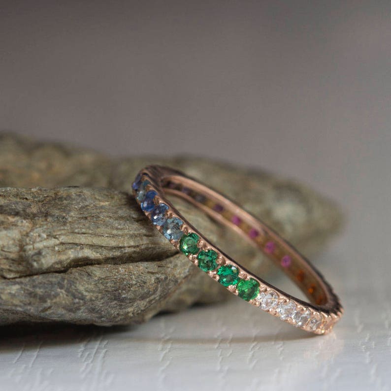 Rainbow eternity ring Sapphire Emerald Tanznite Garnet Blue Topaz Aqua marine diamond Amethyst image 1