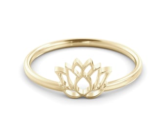 Golden Lotus Elegance: Handcrafted Floral Gold Ring for Boho-Chic Style made in 14K Solid gold