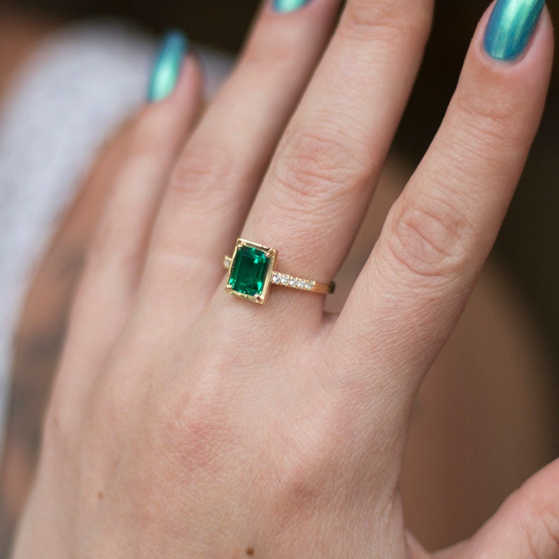 emerald ring, emerald solitaire, may birthstone ring, emerald gold ring, emerald engagement, green gemstone, vintage ring, anniversary ring image 5