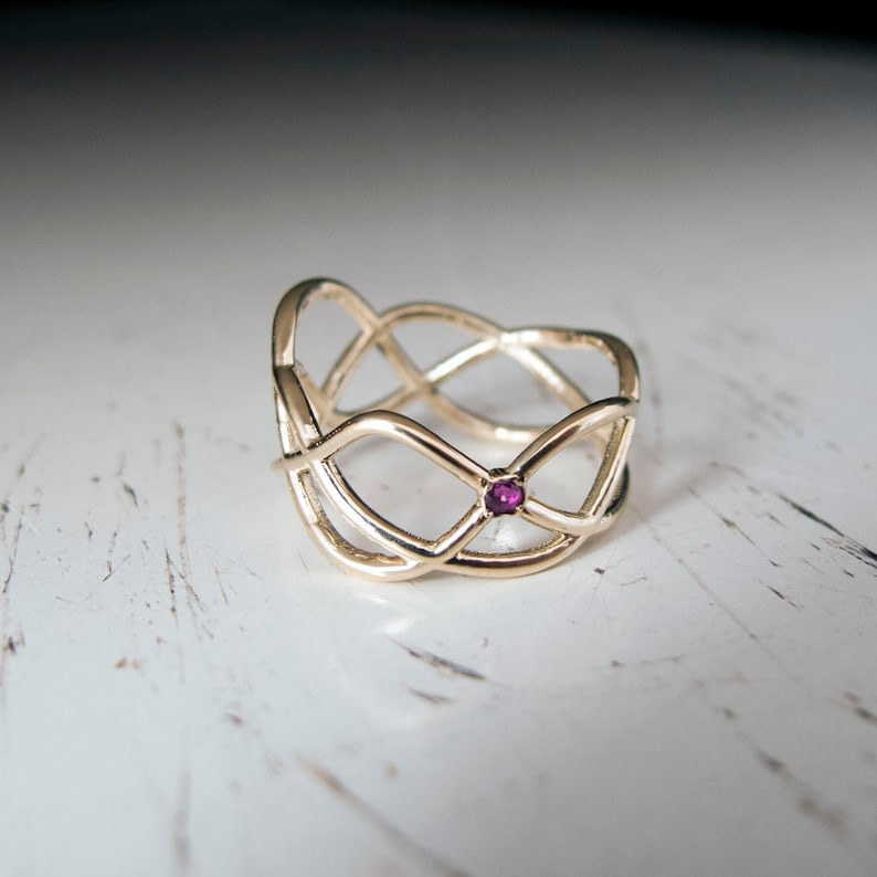 Gold Infinity Ring with Ruby image 3