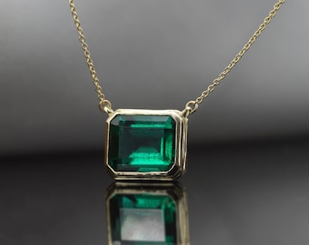 Emerald necklace, Green Emerald ,14K gold necklace, necklaces for women, Emerald jewelry, May birthstone, solitaire octagon emerald