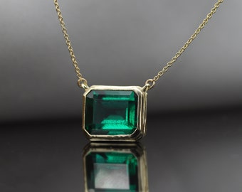 Emerald necklace, Green Emerald ,14K gold necklace, necklaces for women, Emerald jewelry, May birthstone, solitaire octagon emerald