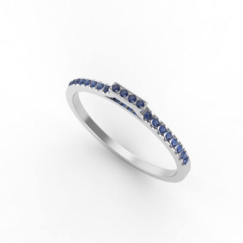 Stackable ring, 14k gold ring, thin Sapphire ring, Sapphire ring, Sapphire band, Sapphire ring, stacking ring, half eternity Sapphire ring image 1