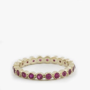 Ruby gemstone Yellow Gold Eternity ring - July birthstone - pink ruby - Sapphire - precious - sparkling - Gold - Crimson - raspberry - petal