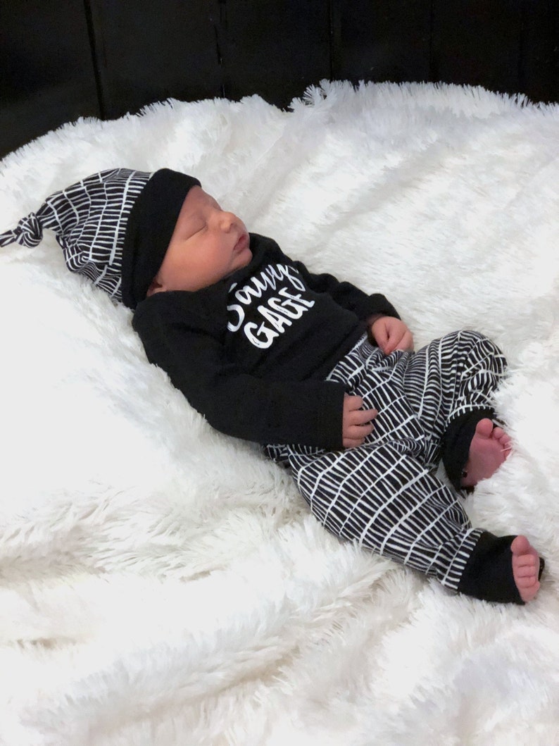 Personalized Newborn Outfit Black And White Baby Boy Coming Etsy