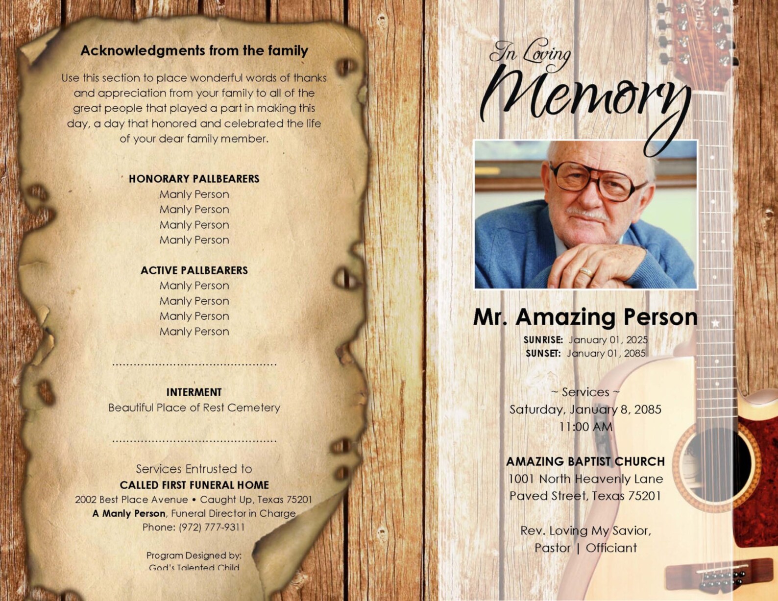 COUNTRY MUSIC ... printable funeral program template | Etsy