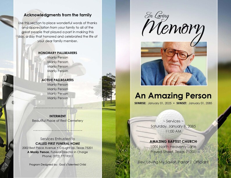 THE ULTIMATE GOLFER ... printable funeral program template | Etsy