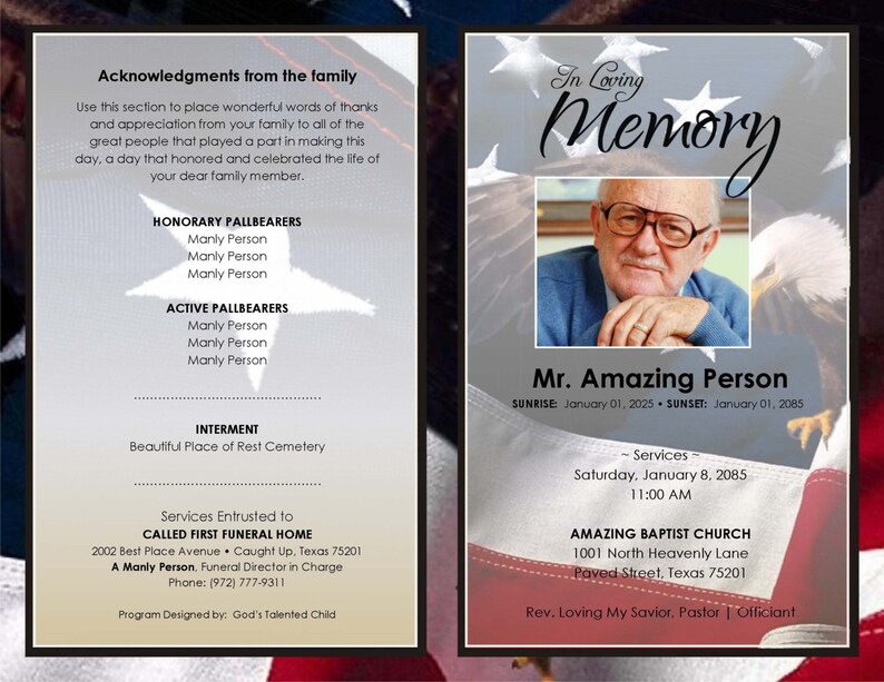 11x17 Military Flag And Eagle Printable Funeral Program Etsy