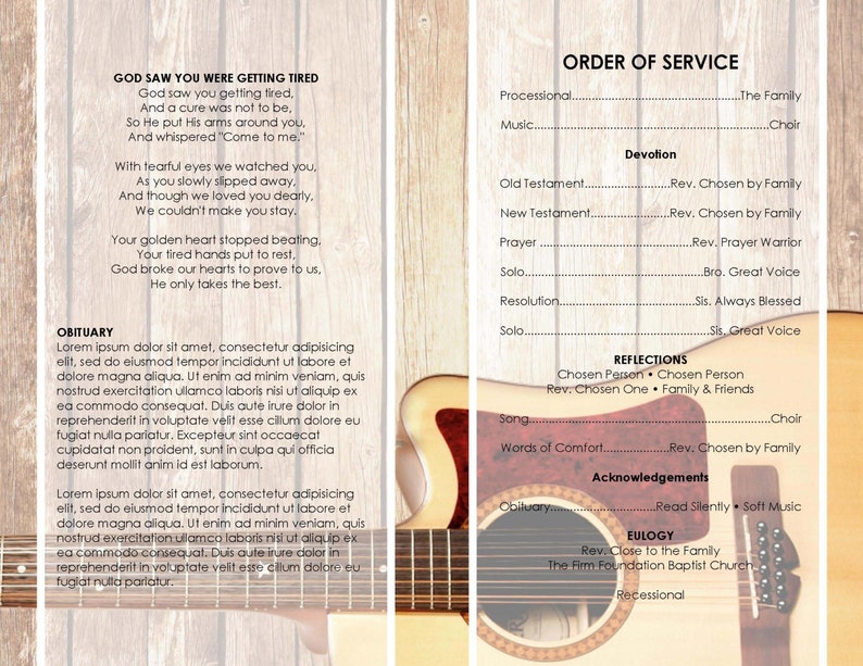 COUNTRY MUSIC ... printable funeral program template | Etsy