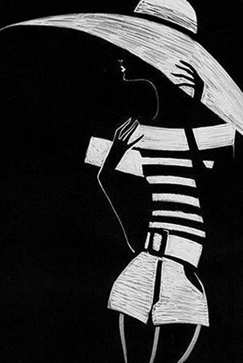 fashion-illustration-art-print-black-and-white-30s-etsy
