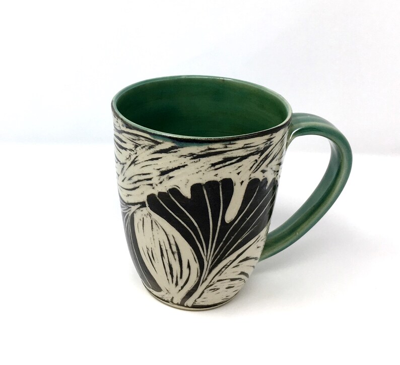 Café Café12 Conception PoterieVerteSculptée Oz SgraffitoAmant Mug Feuille Avec De GinkgoTasse 8wvnN0Om