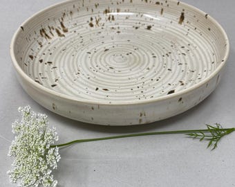 Stoneware Deep Plate Bowl, White Speckled Ceramic Dinnerware, Made to Order
