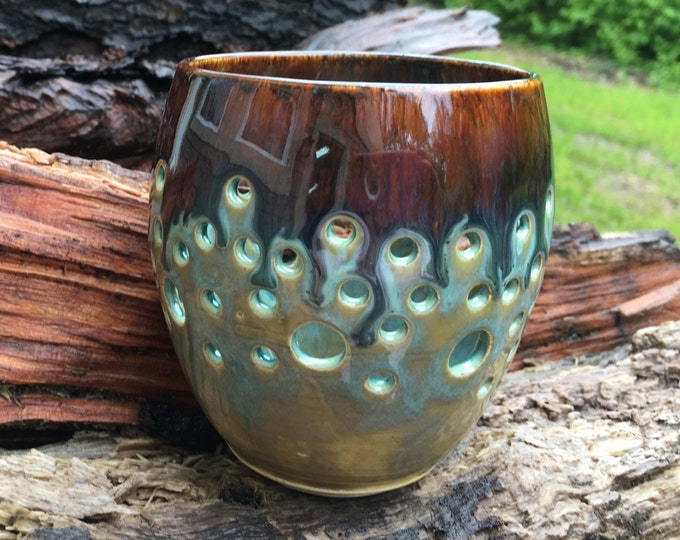 Clay Lantern, Ceramic Votive, Luminaries, Small Candle Holder, Tealight