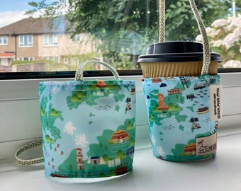 Cup Carrier/ Cup cozy/ Bubble Tea holder/ Waterproof drink Carrier/ Eco friendly/ Unique Gift/ Hong Kong Map
