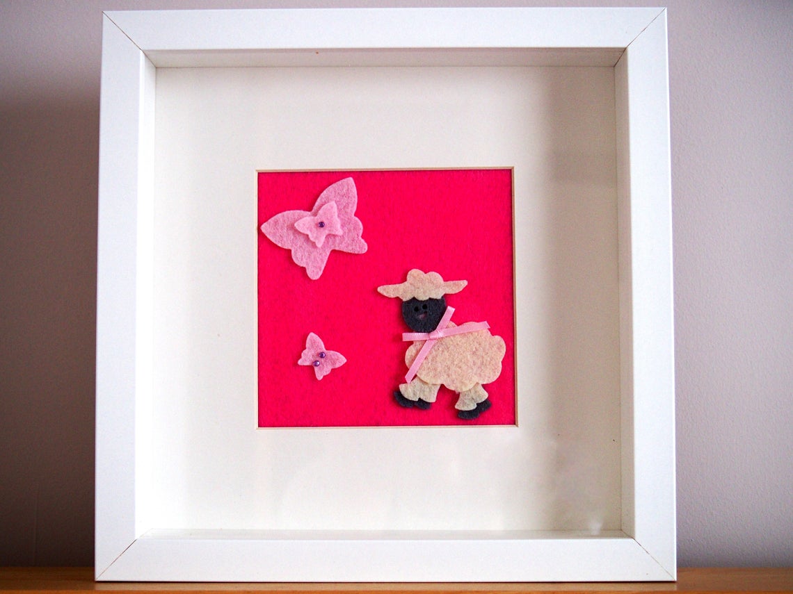 Baby Girl Lamb in White Deep Mounted Frame Etsy Norway