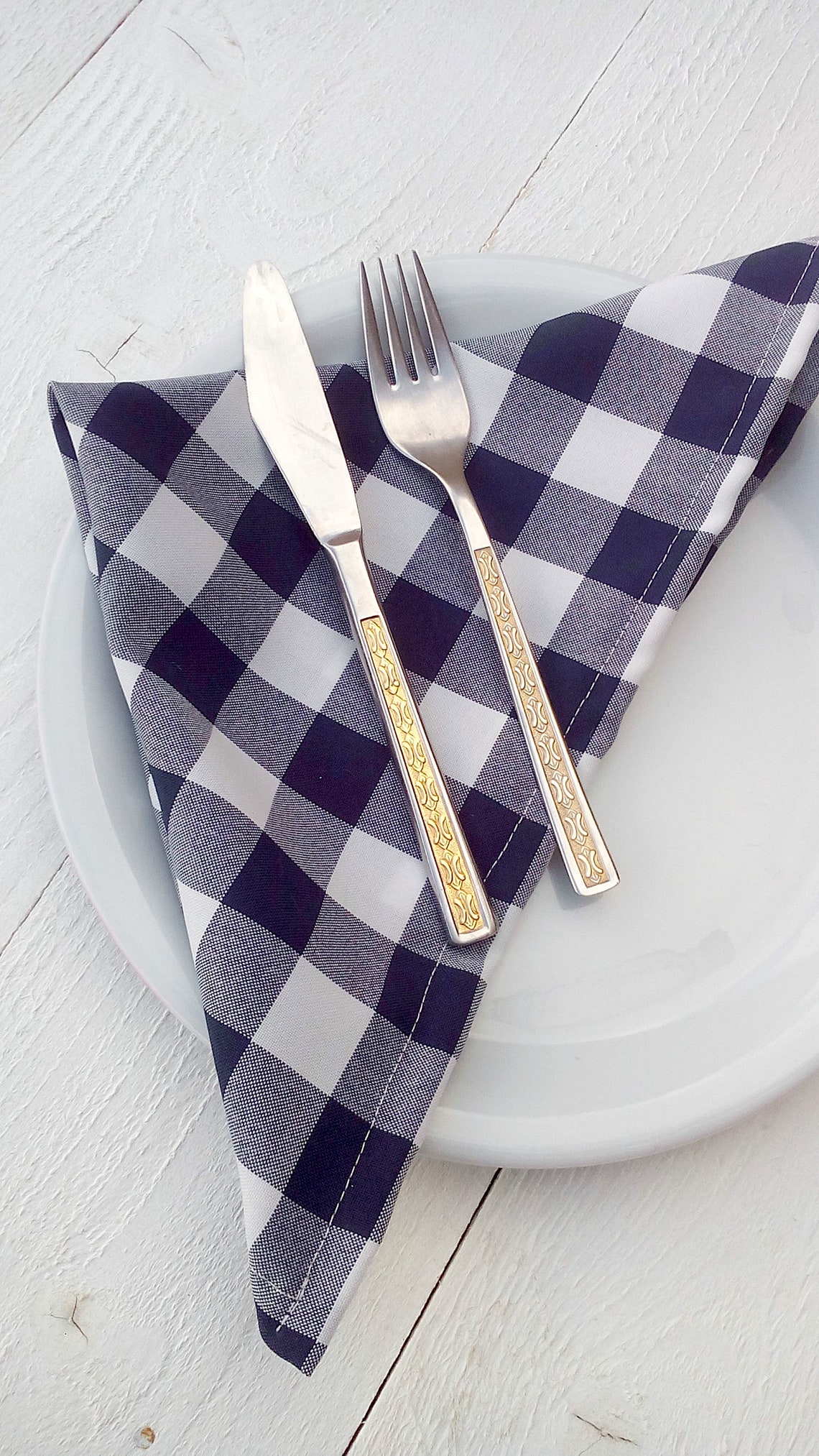 Navy Blue Gingham Napkins Plaid Napery Checked Linens Etsy