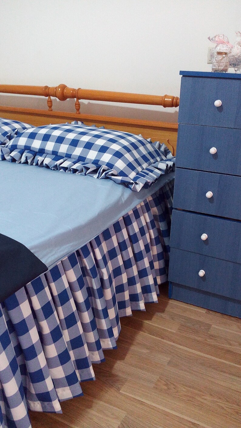 Blue Buffalo Check Bed Skirt Plaid Bed Valance Country Etsy